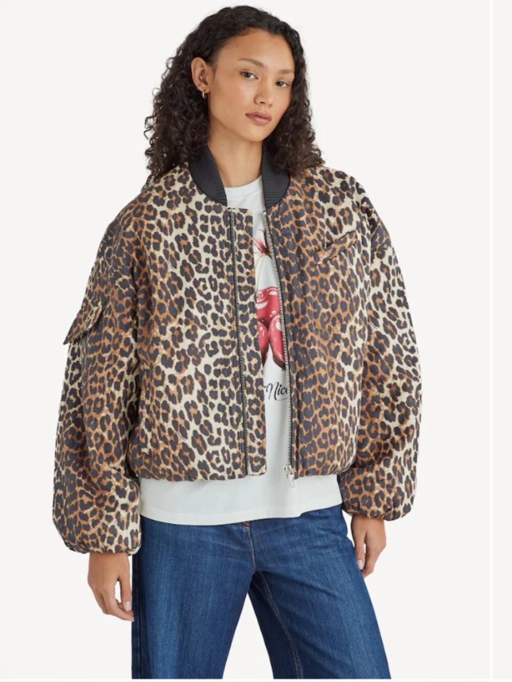 NEW GANNI Leopard oversized bomber jacket Size L/XL